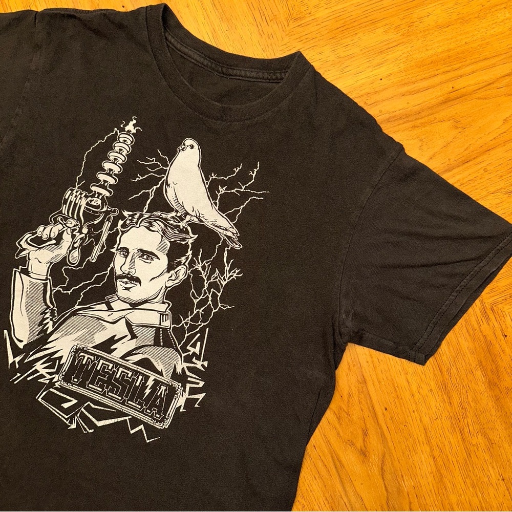 Vintage Tesla Tshirt Size Small Fade Black Nikola Inventor Engineer Retro Y2K